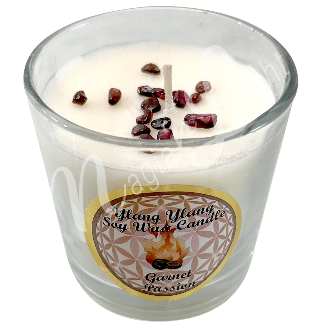 VOTIVE CANDLE YLANG YLANG WITH GARNET PASSION 2.25-2.5"H X 2.25"DIA
