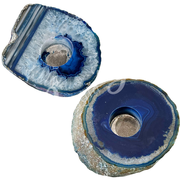 Tealight Holder Agate, Mixed Colors Top Polished 3.5-4"