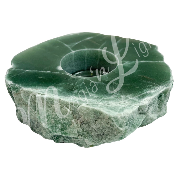 Tealight Holder Green Aventurinte Top Polished 4"