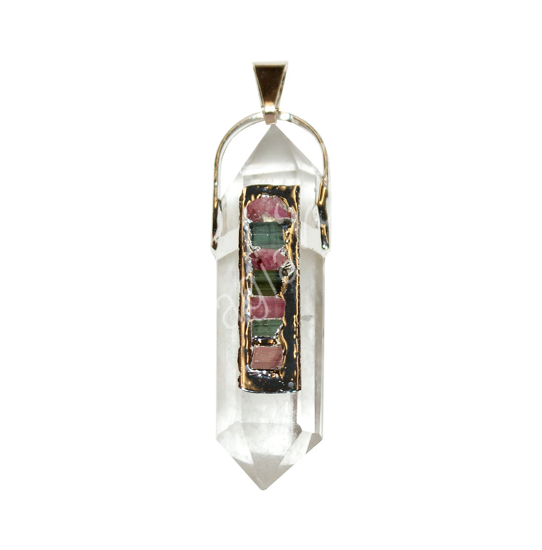 Pendant Point Double Terminated Crystal Quartz with Tourmalines Faceted 2"