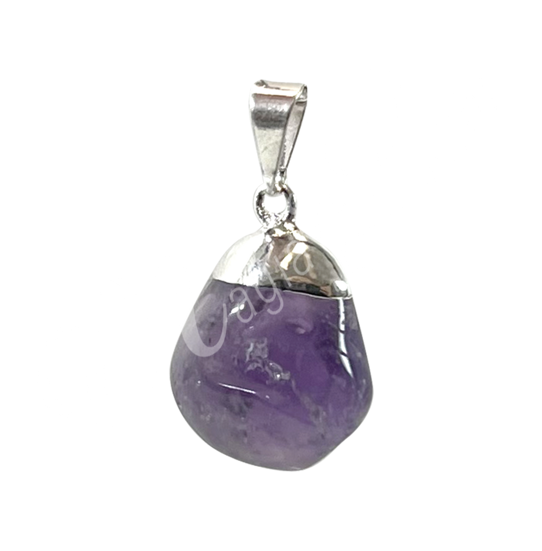 Pendant Tumbled Stone Cap Amethyst 1.25-1.75″