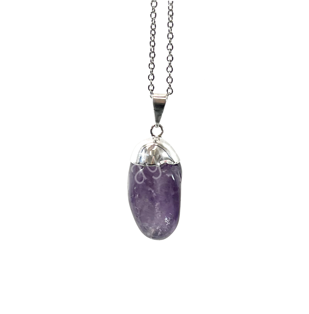 Pendant Tumbled Stone Cap Amethyst 1.25-1.75″