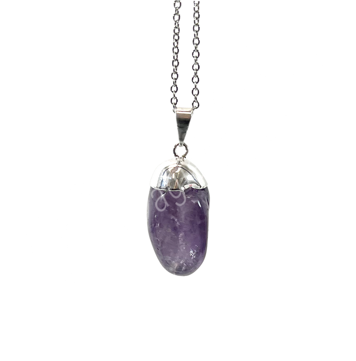 Pendant Tumbled Stone Cap Amethyst 1.25-1.75″