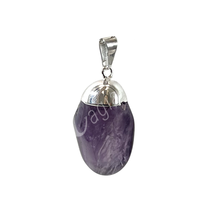 Pendant Tumbled Stone Cap Amethyst 1.25-1.75″