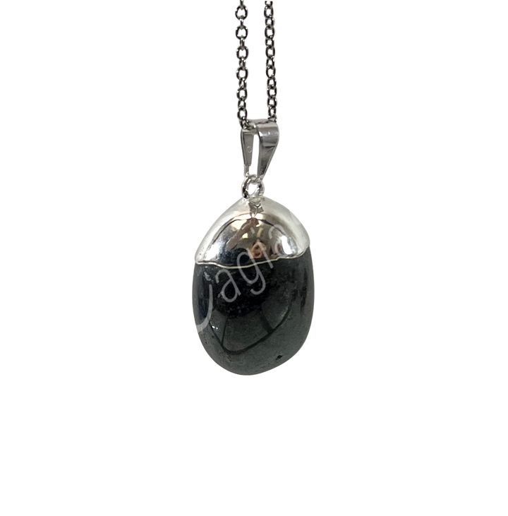 Pendant Tumbled Stone Cap Hematite 1.25-1.75″