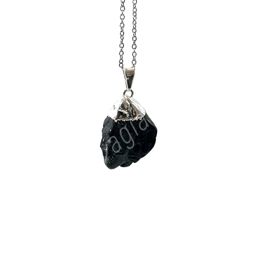 Pendant Tumbled Stone Cap Black Tourmaline 1.25-1.75″