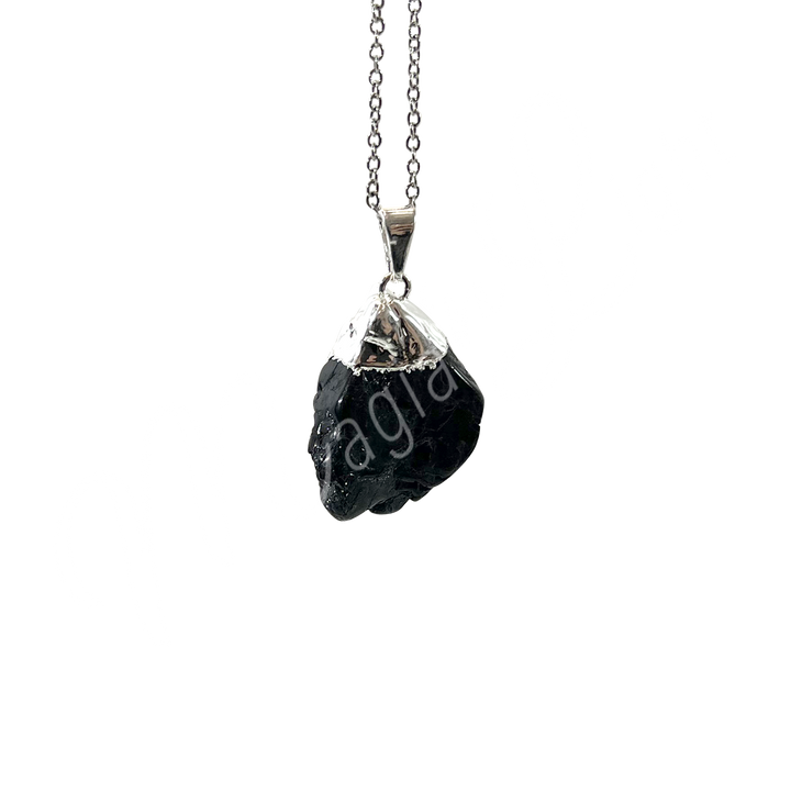 Pendant Tumbled Stone Cap Black Tourmaline 1.25-1.75″
