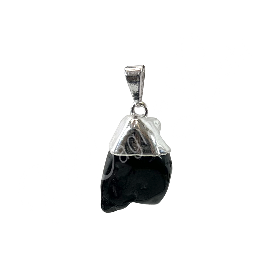 Pendant Tumbled Stone Cap Black Tourmaline 1.25-1.75″