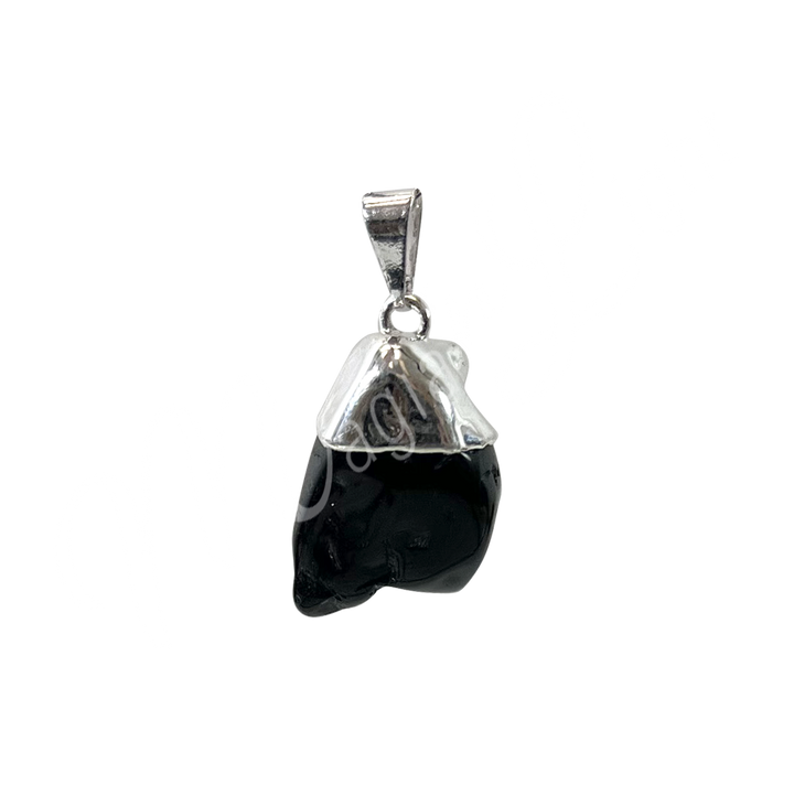 Pendant Tumbled Stone Cap Black Tourmaline 1.25-1.75″