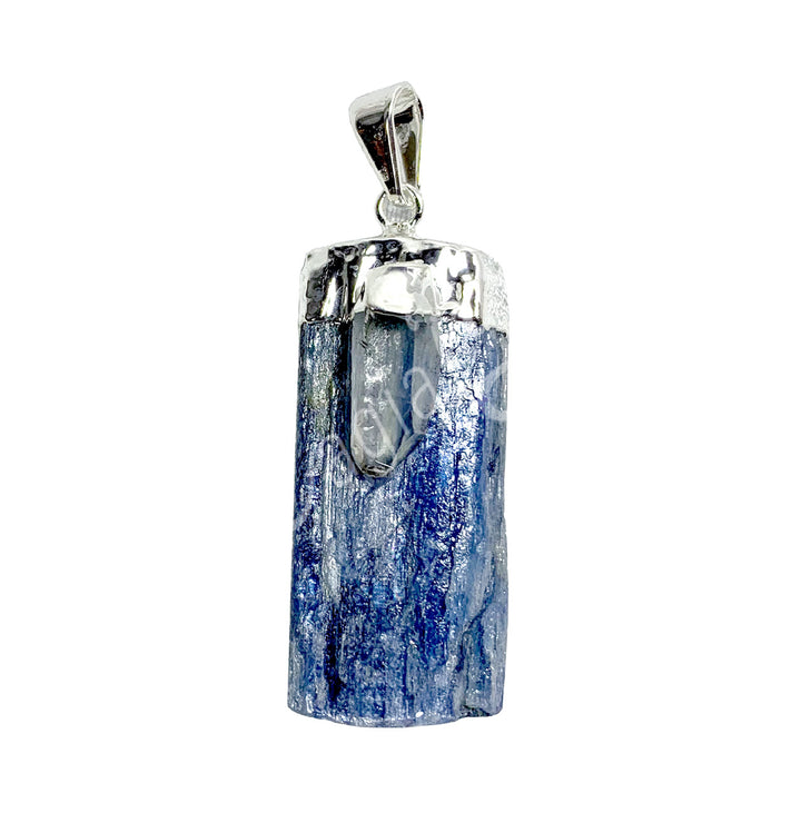 Pendant Kyanite & Crystal Quartz on Silver Plated Cap 1.5-2″