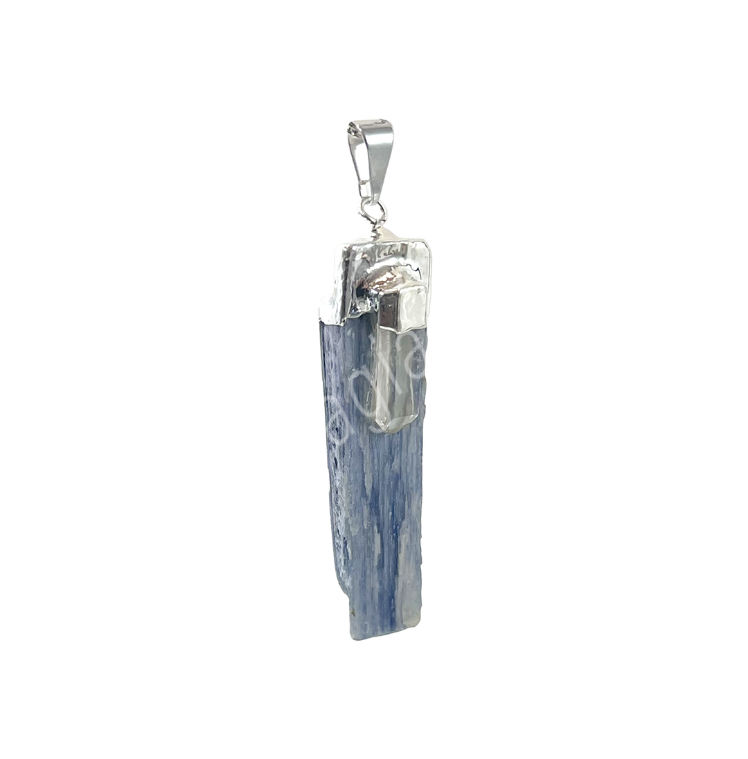 Pendant Kyanite & Crystal Quartz on Silver Plated Cap 1.5-2″