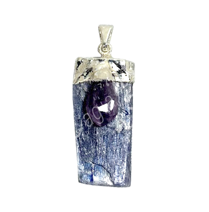 Pendant Kyanite & Amethyst on Silver Plated Cap 1.5-2″