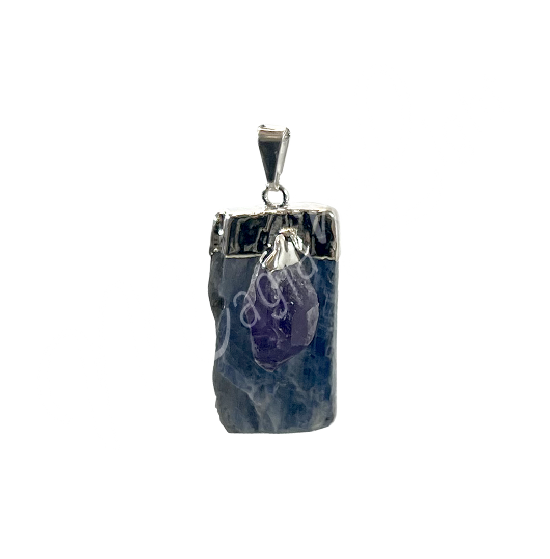 Pendant Kyanite & Amethyst on Silver Plated Cap 1.5-2″