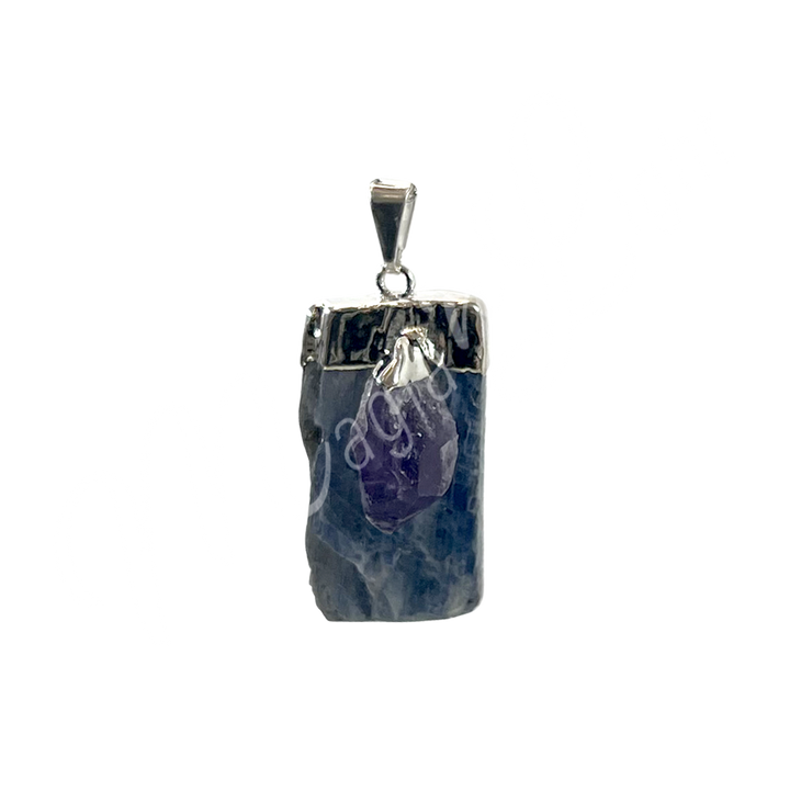 Pendant Kyanite & Amethyst on Silver Plated Cap 1.5-2″