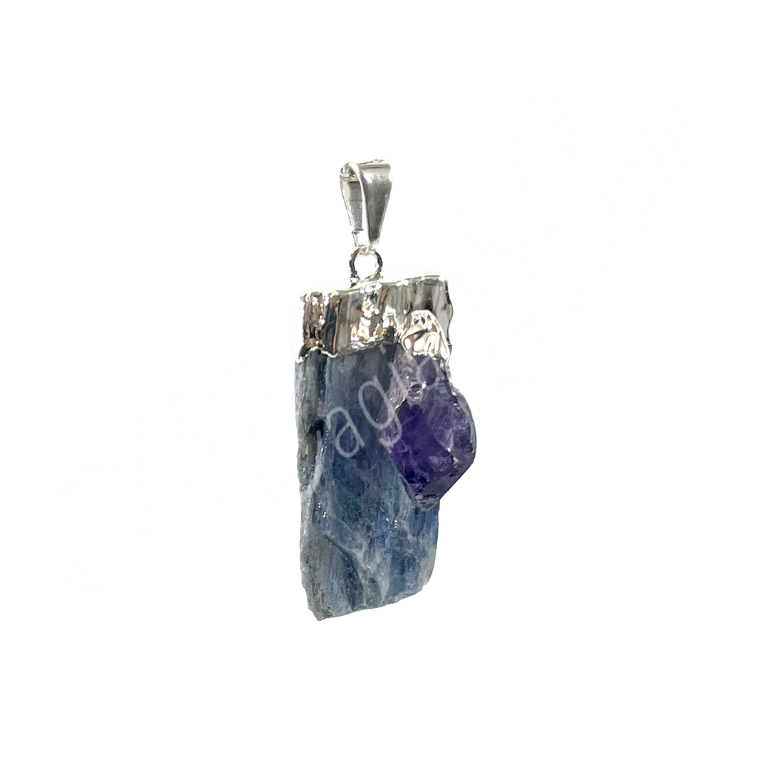 Pendant Kyanite & Amethyst on Silver Plated Cap 1.5-2″