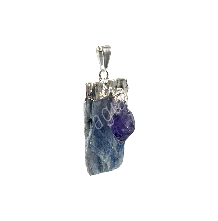 Pendant Kyanite & Amethyst on Silver Plated Cap 1.5-2″