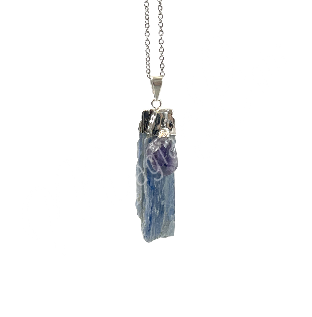 Pendant Kyanite & Amethyst on Silver Plated Cap 1.5-2″