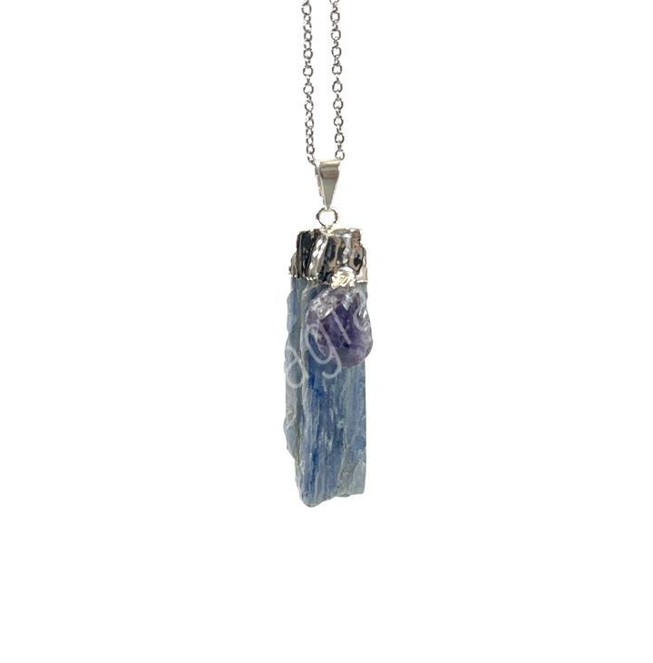 Pendant Kyanite & Amethyst on Silver Plated Cap 1.5-2″