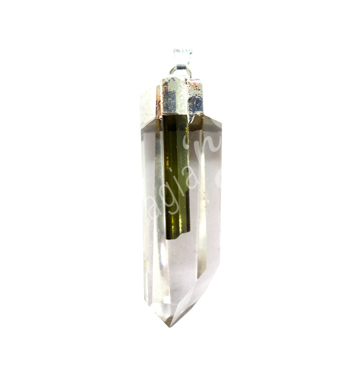 Pendant Point Crystal Quartz & Black Tourmaline Accent 1.25-1.5″L