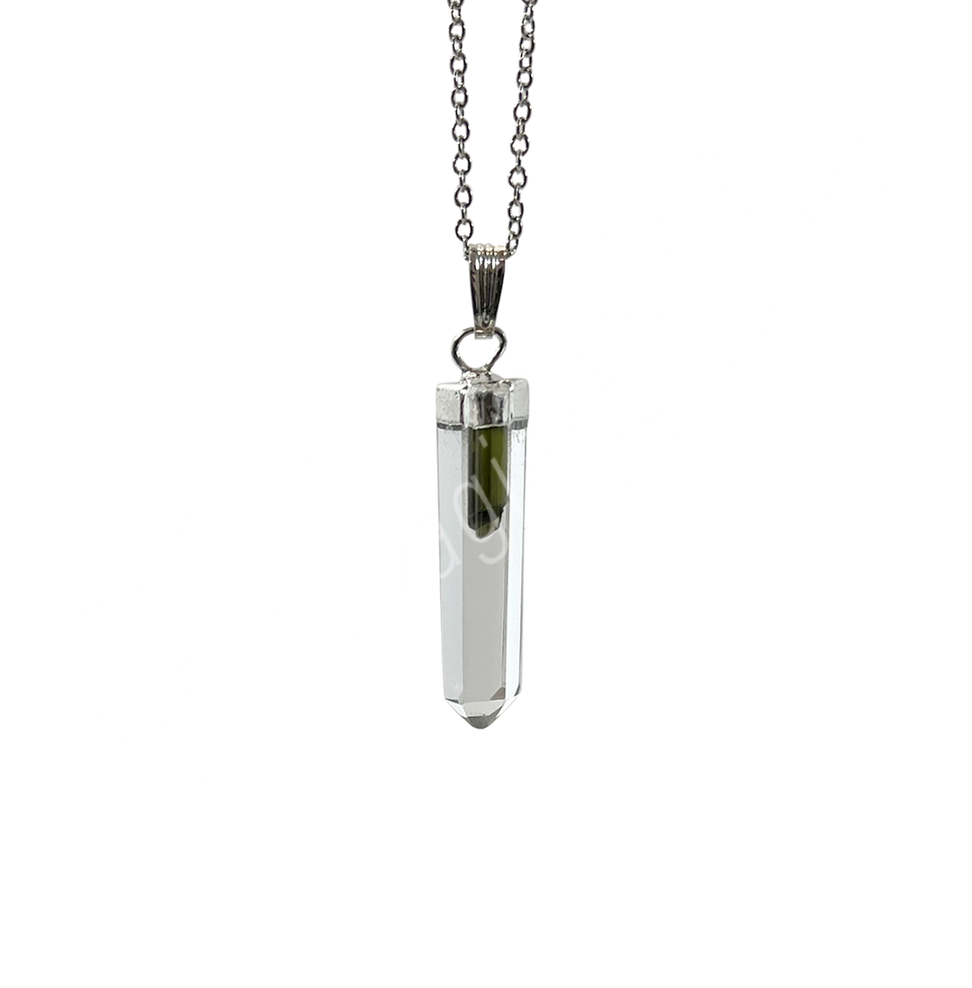 Pendant Point Crystal Quartz & Black Tourmaline Accent 1.25-1.5″L