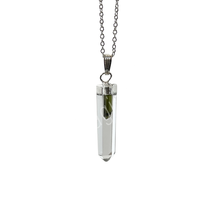 Pendant Point Crystal Quartz & Black Tourmaline Accent 1.25-1.5″L