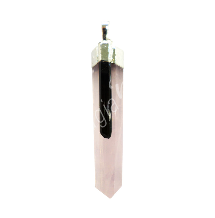 Pendant Point Rose Quartz & Black Tourmaline Accent 1.25″L
