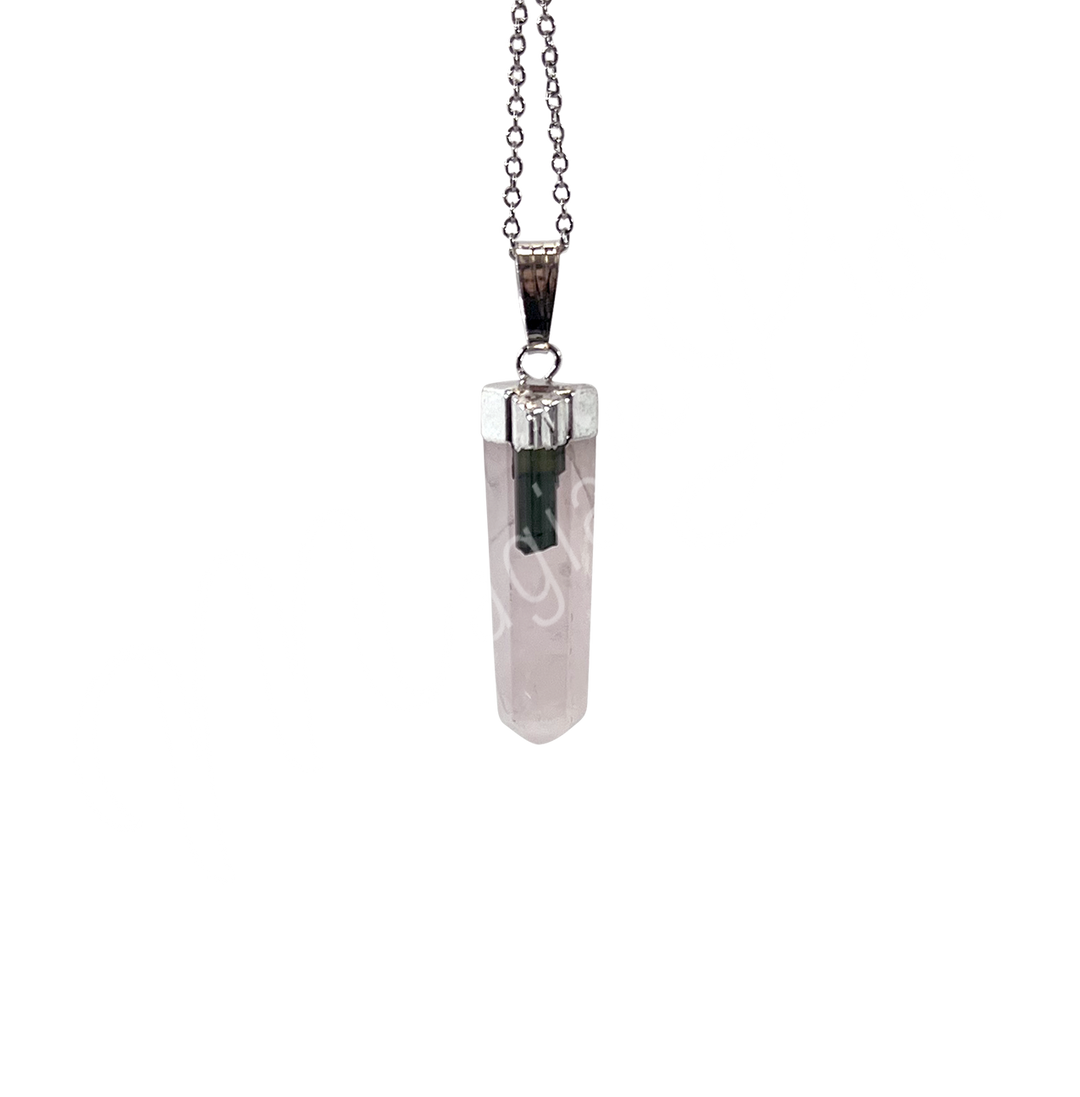 Pendant Point Rose Quartz & Black Tourmaline Accent 1.25″L