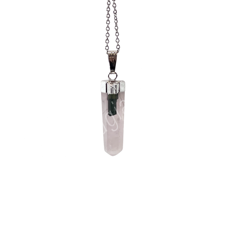 Pendant Point Rose Quartz & Black Tourmaline Accent 1.25″L