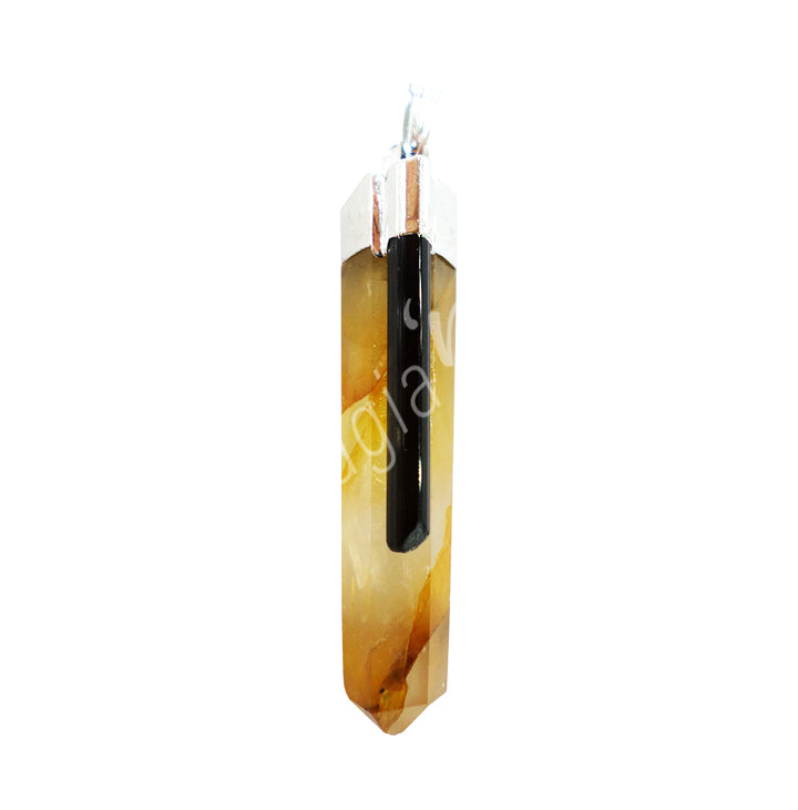 Pendant Point Golden Healer Quartz & Black Tourmaline Accent 1.25″L