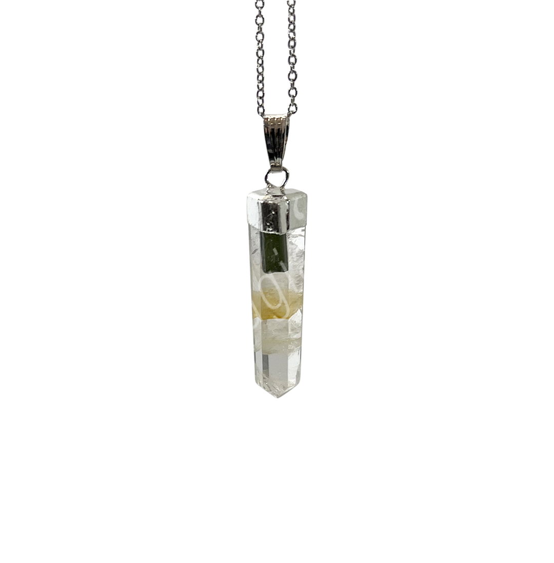 Pendant Point Golden Healer Quartz & Black Tourmaline Accent 1.25″L