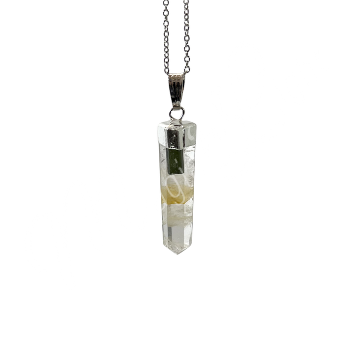 Pendant Point Golden Healer Quartz & Black Tourmaline Accent 1.25″L