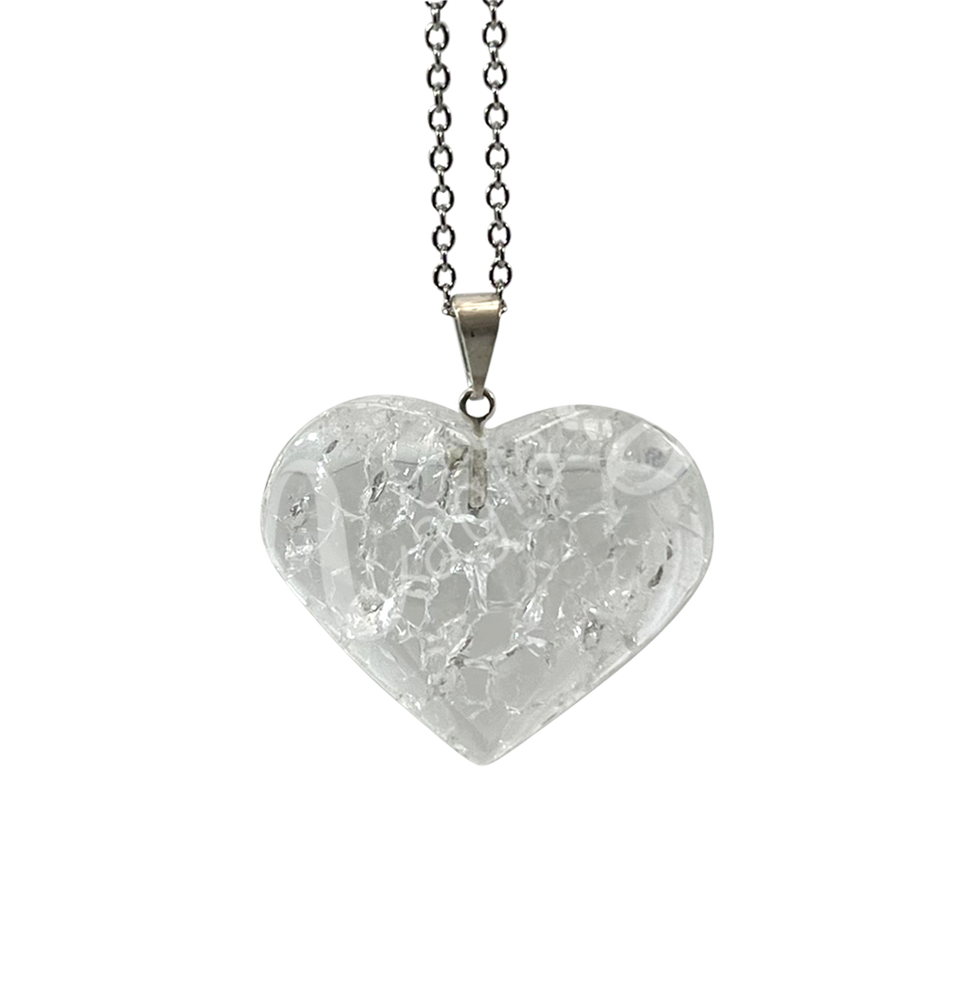 Pendant Heart Crystal Quartz Cracked 0.75-1″