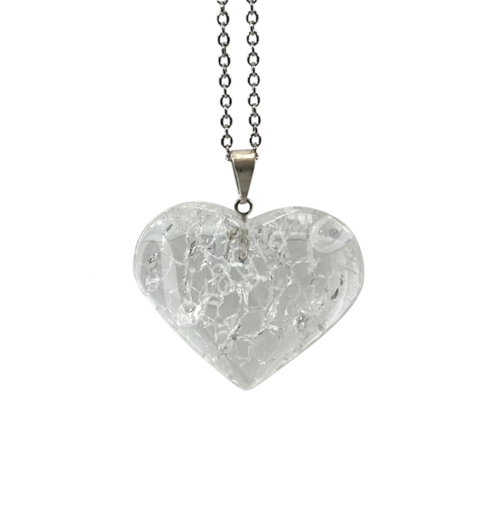 Pendant Heart Crystal Quartz Cracked 0.75-1″