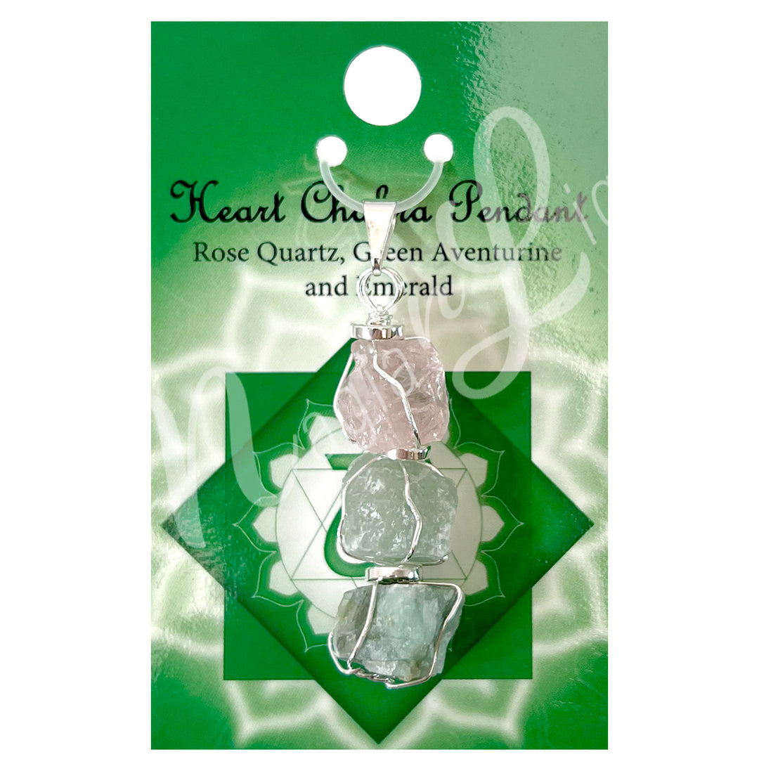 Pendant Tri-Stone Chakra Heart 1.75-2″