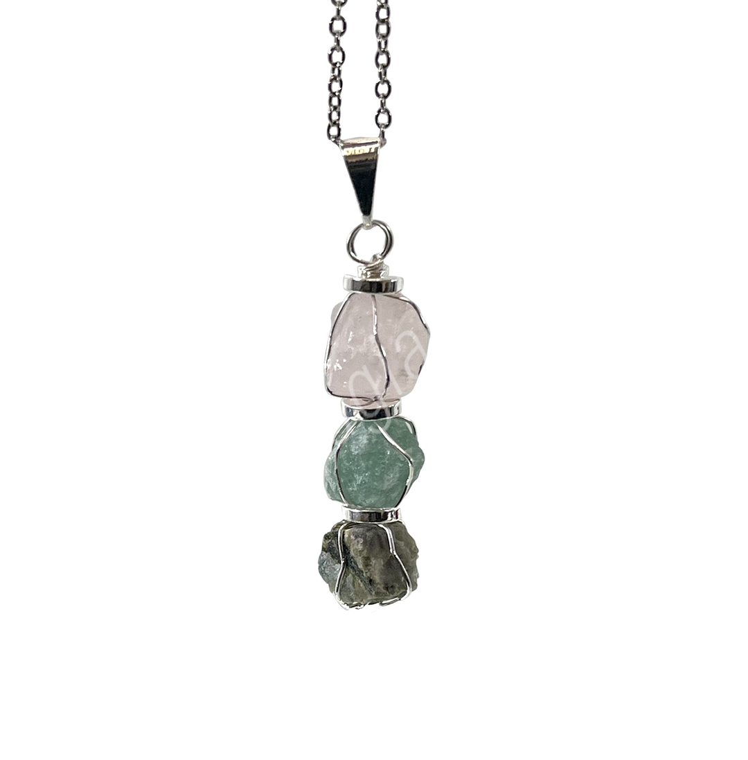Pendant Tri-Stone Heart Chakra 1.75-2"