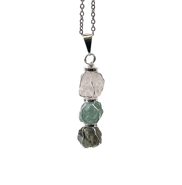 Pendant Tri-Stone Heart Chakra 1.75-2"