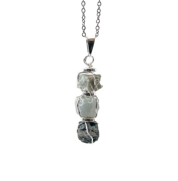 Pendant Tri-Stone Throat Chakra 1.75-2″