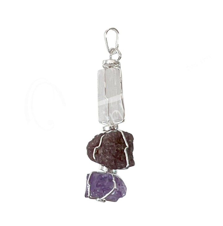 Pendant Tri-Stone Crown Chakra 1.75-2"