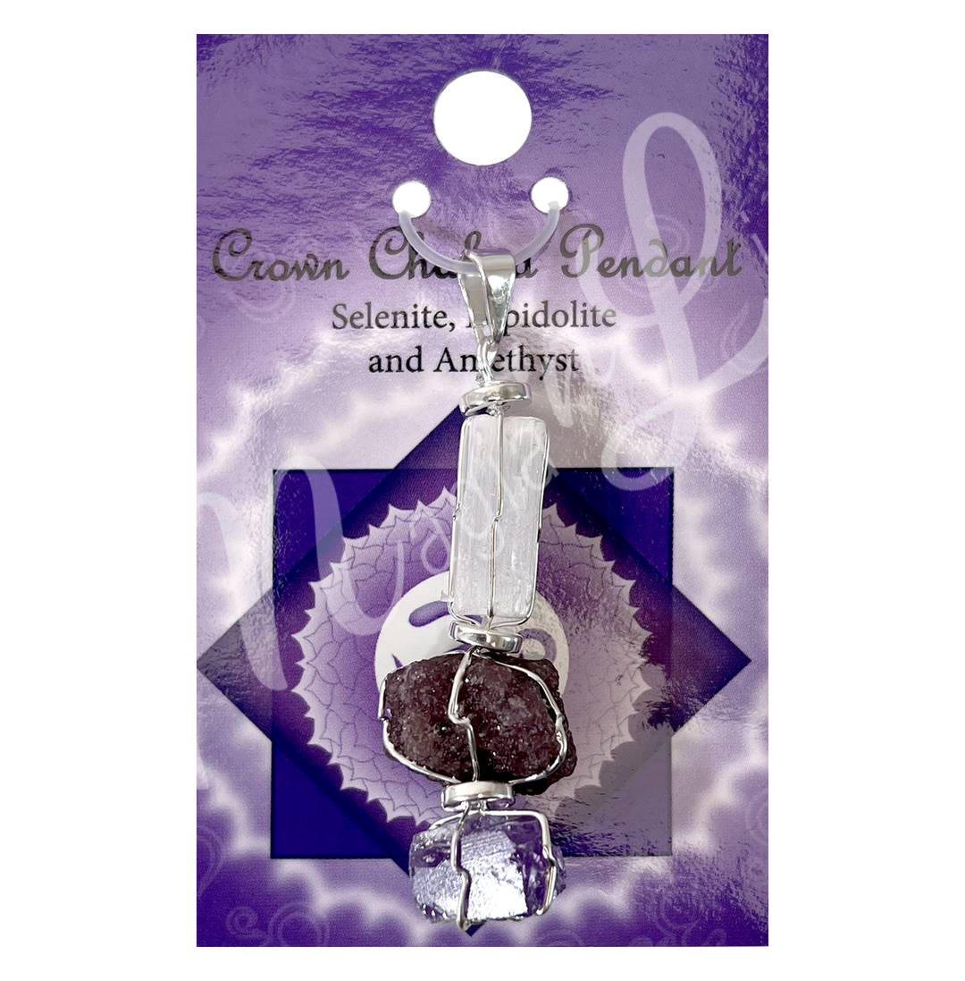 Pendant Tri-Stone Crown Chakra 1.75-2"
