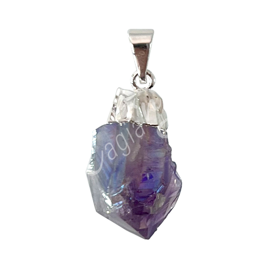 Pendant Point AB Plated Amethyst with Cap 1-1.5″