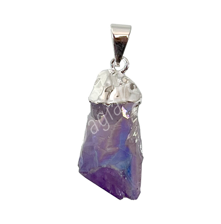 Pendant Point AB Plated Amethyst with Cap 1-1.5″