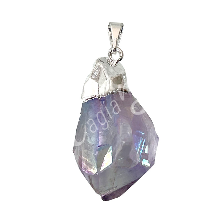 Pendant Point AB Plated Amethyst with Cap 1.5-1.75"