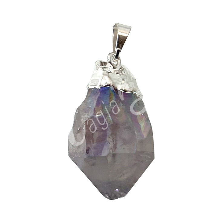 Pendant Point AB Plated Amethyst with Cap 1.5-1.75"