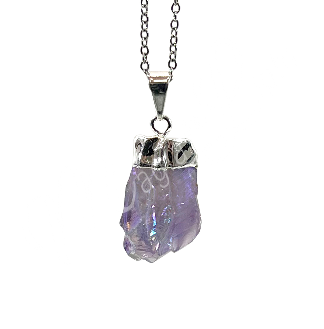 Pendant Point AB Plated Amethyst with Cap 1-1.5″