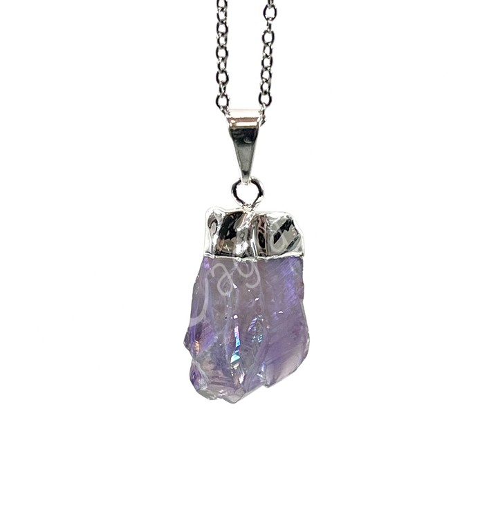Pendant Point AB Plated Amethyst with Cap 1-1.5″
