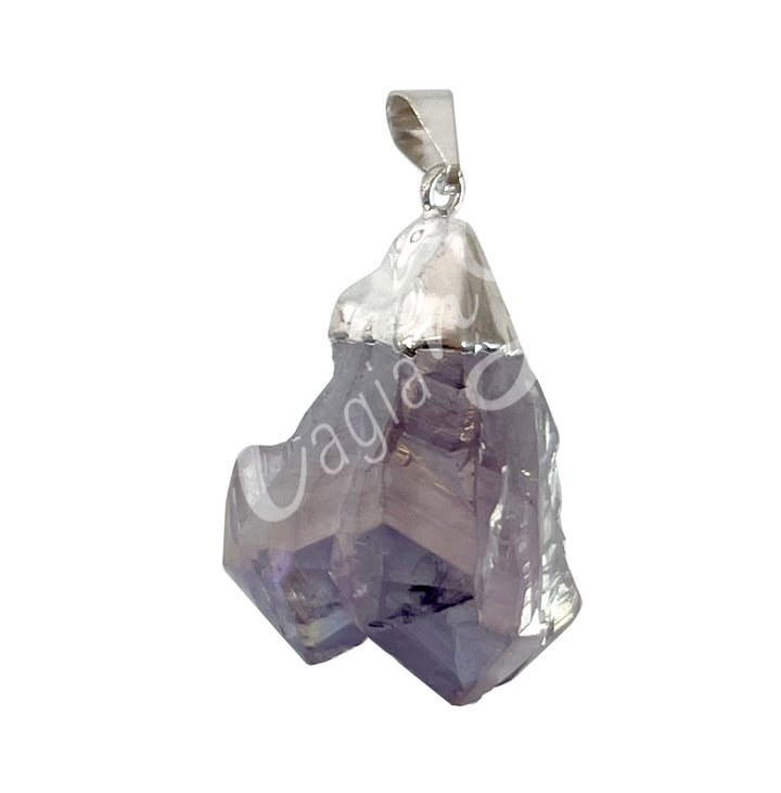 Pendant Point AB Plated Amethyst with Cap 1.5-1.75"