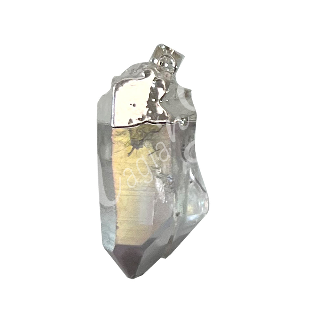 Pendant Point AB Plated Crystal Quartz with Cap 1.5-2.5″