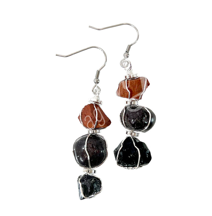 Earrings Tri-Stone Root Chakra 1.75-2"