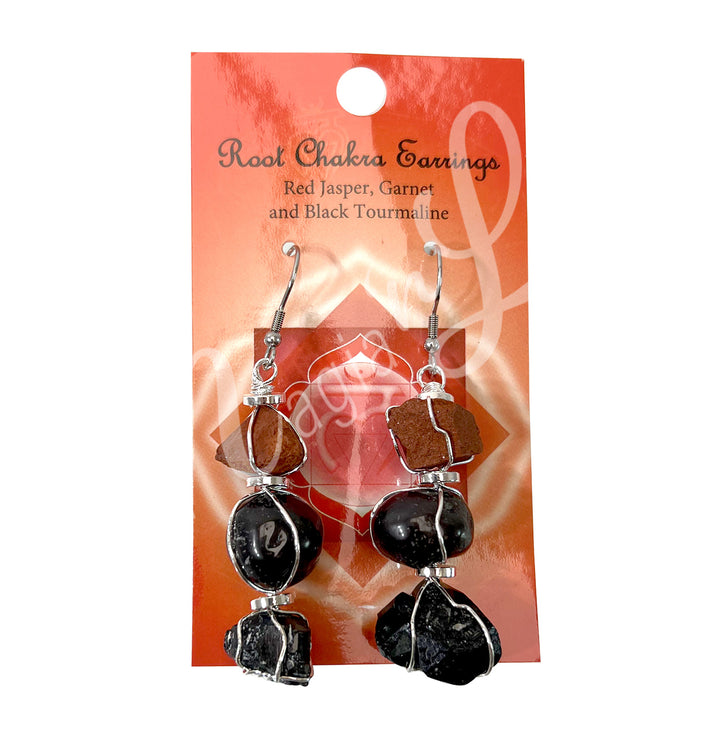 Earrings Tri-Stone Root Chakra 1.75-2"