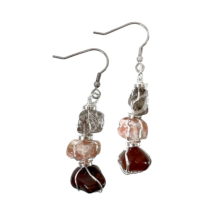 Earrings Tri-Stone Sacral Chakra 1.75-2"